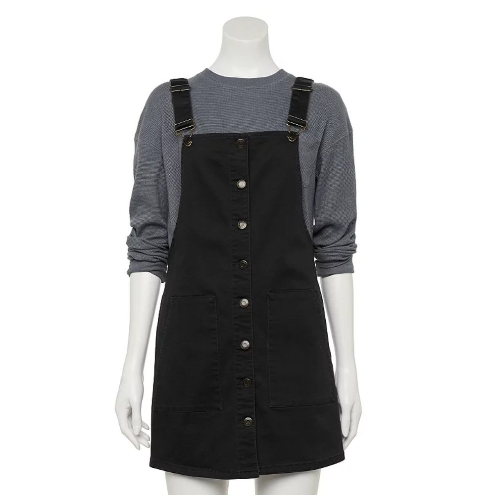 SO Women's/Juniors Button-Front Black Overall Jumper Dress/S &M/NWT